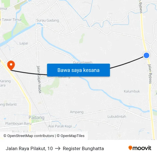 Jalan Raya Pilakut, 10 to Register Bunghatta map