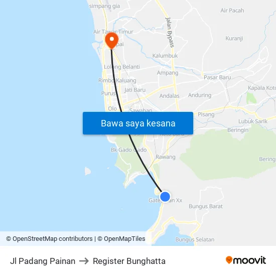 Jl Padang Painan to Register Bunghatta map