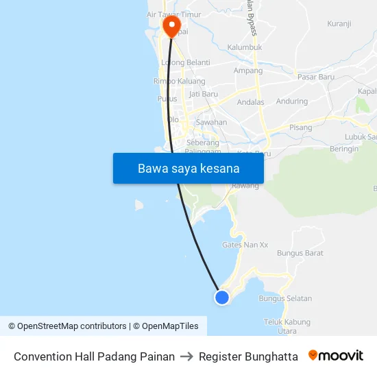 Convention Hall Padang Painan to Register Bunghatta map