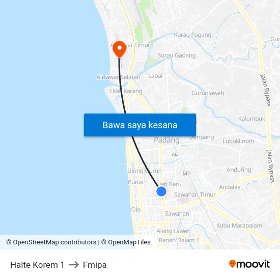 Halte Korem 1 to Fmipa map