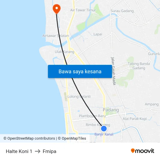 Halte Koni 1 to Fmipa map