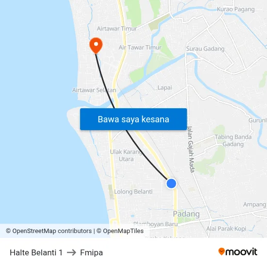 Halte Belanti 1 to Fmipa map