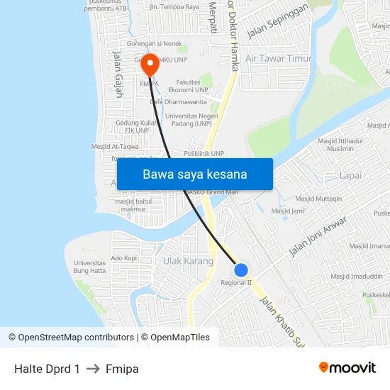 Halte Dprd 1 to Fmipa map