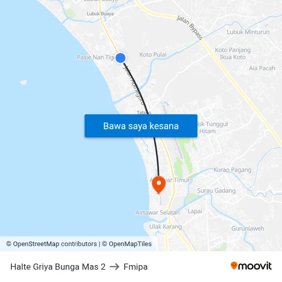 Halte Griya Bunga Mas 2 to Fmipa map