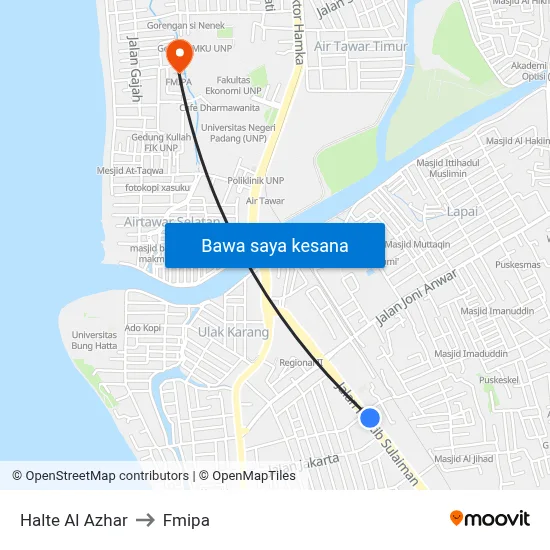 Halte Al Azhar to Fmipa map