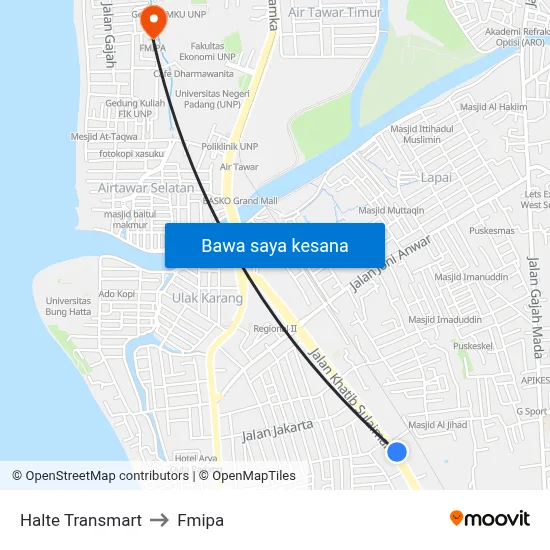 Halte Transmart to Fmipa map