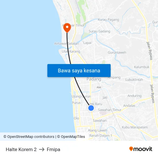 Halte Korem 2 to Fmipa map