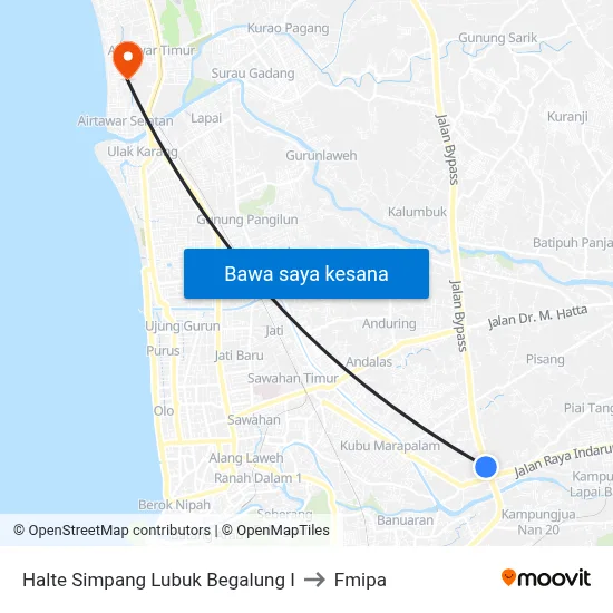 Halte Simpang Lubuk Begalung I to Fmipa map