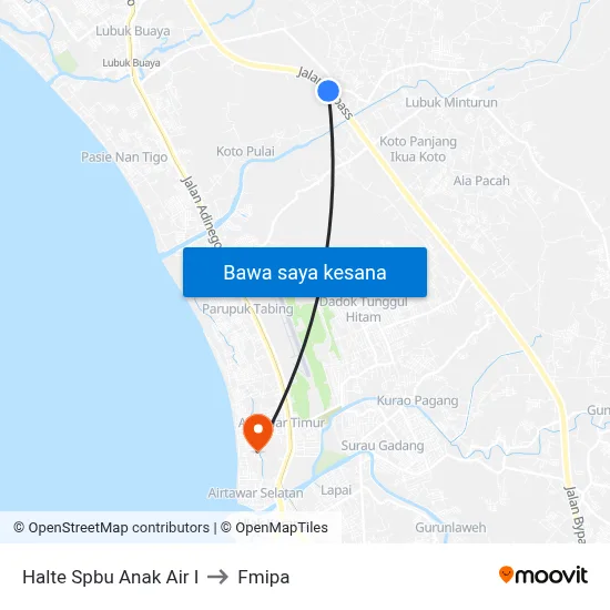 Halte Spbu Anak Air I to Fmipa map