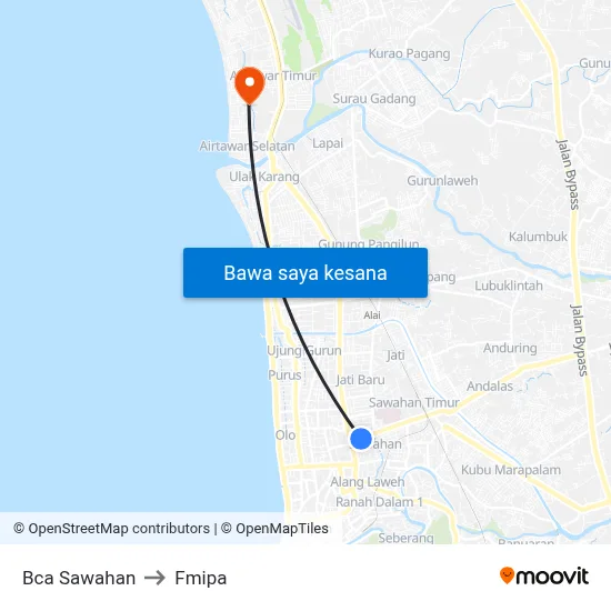 Bca Sawahan to Fmipa map