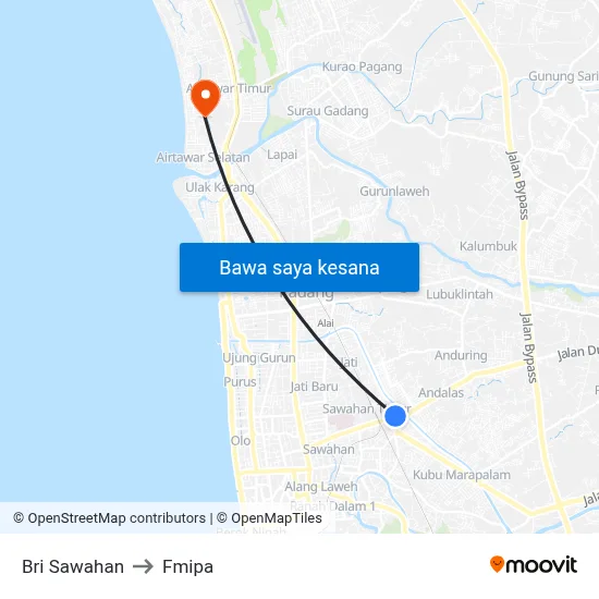 Bri Sawahan to Fmipa map