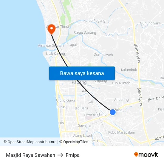 Masjid Raya Sawahan to Fmipa map