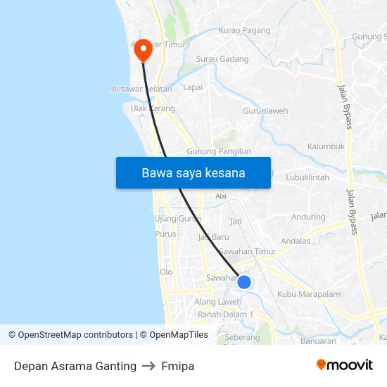 Depan Asrama Ganting to Fmipa map