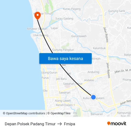 Depan Polsek Padang Timur to Fmipa map