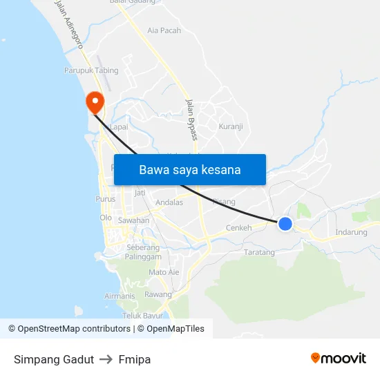 Simpang Gadut to Fmipa map
