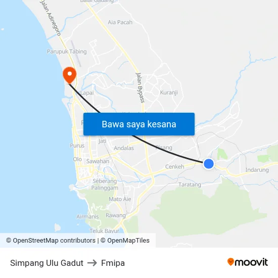 Simpang Ulu Gadut to Fmipa map