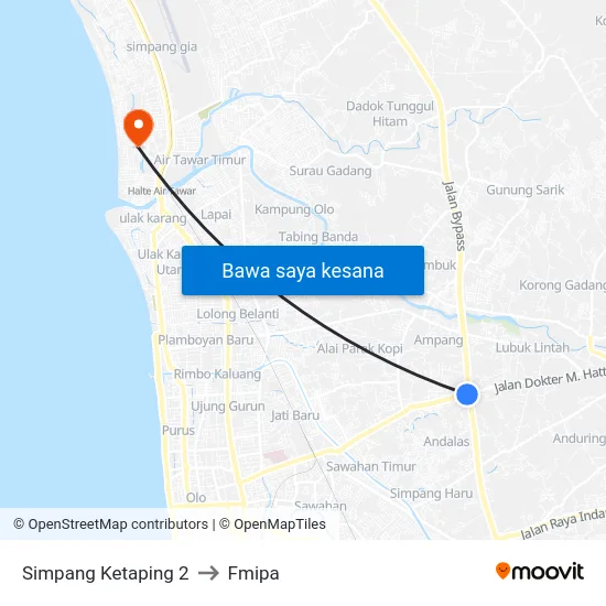 Simpang Ketaping 2 to Fmipa map
