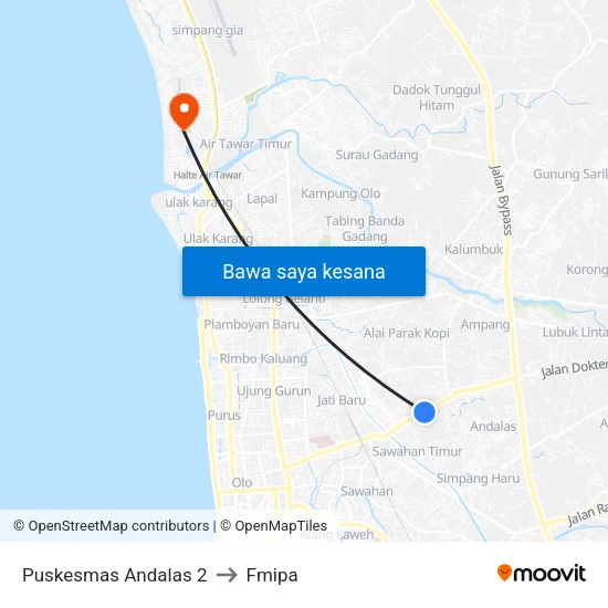 Puskesmas Andalas 2 to Fmipa map
