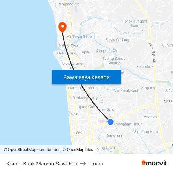 Komp. Bank Mandiri Sawahan to Fmipa map