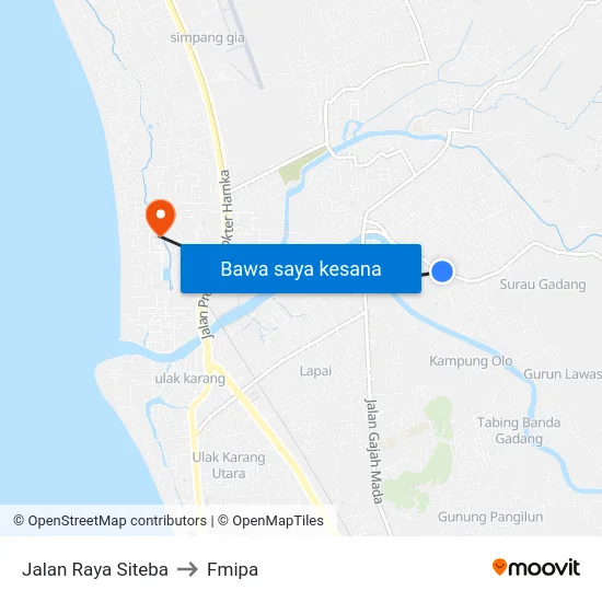 Jalan Raya Siteba to Fmipa map