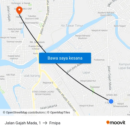 Jalan Gajah Mada, 1 to Fmipa map