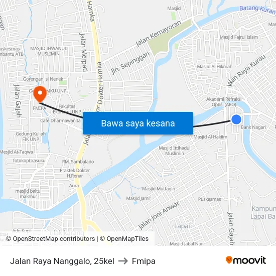 Jalan Raya Nanggalo, 25kel to Fmipa map