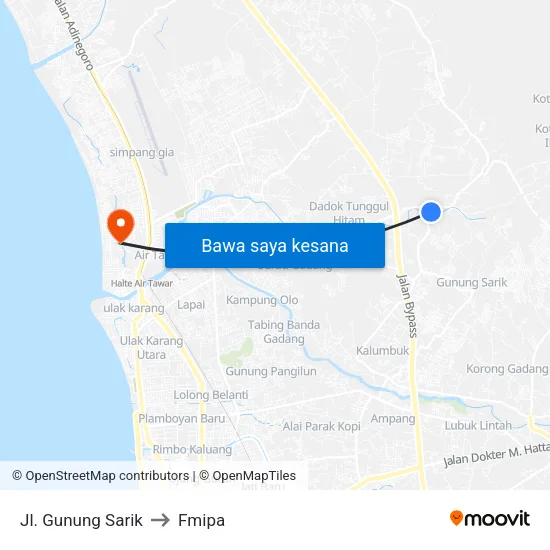 Jl. Gunung Sarik to Fmipa map