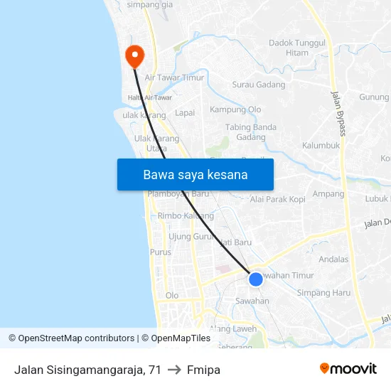 Jalan Sisingamangaraja, 71 to Fmipa map