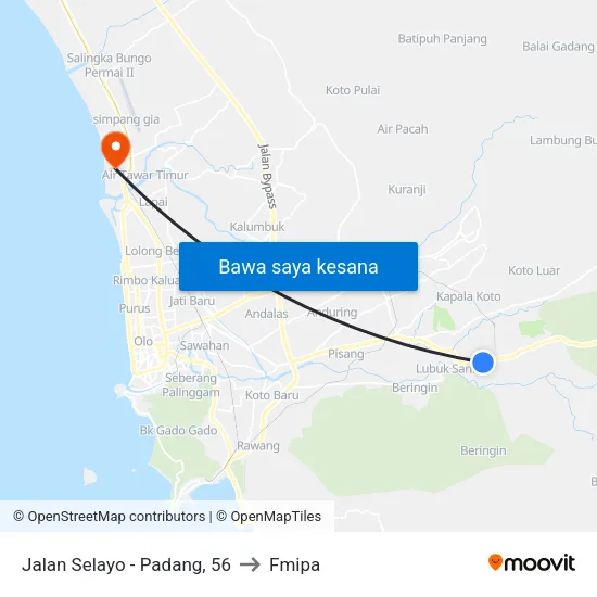 Jalan Selayo - Padang, 56 to Fmipa map