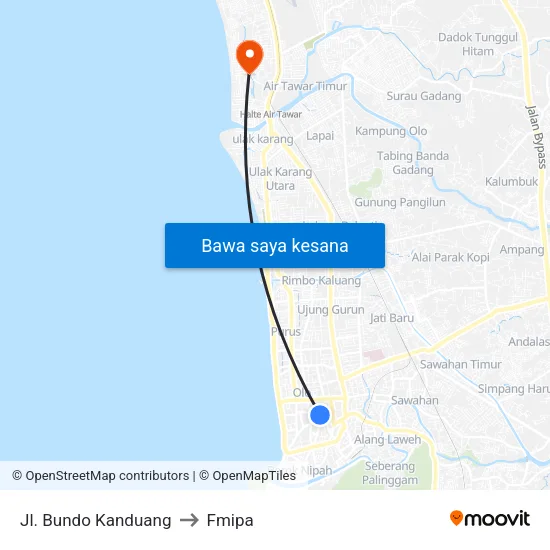 Jl. Bundo Kanduang to Fmipa map