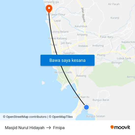 Masjid Nurul Hidayah to Fmipa map