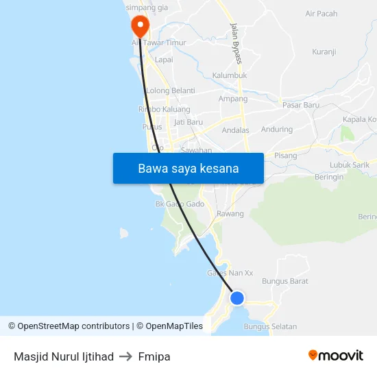 Masjid Nurul Ijtihad to Fmipa map