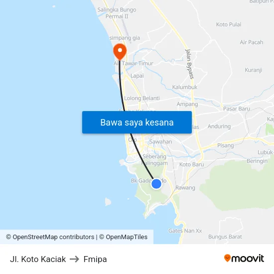 Jl. Koto Kaciak to Fmipa map