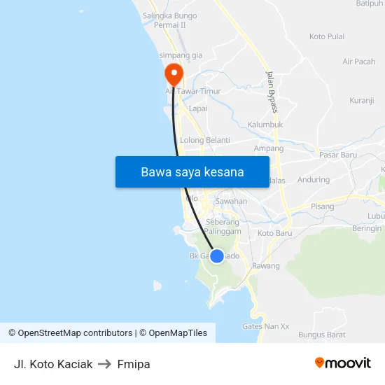 Jl. Koto Kaciak to Fmipa map