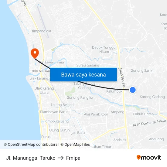 Jl. Manunggal Taruko to Fmipa map