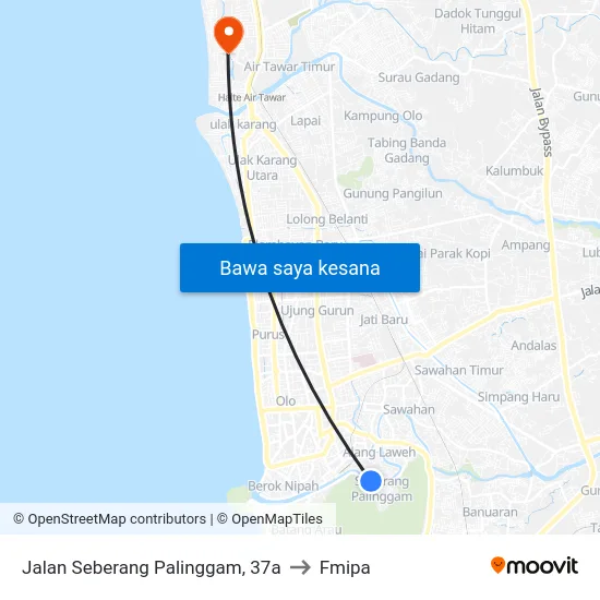 Jalan Seberang Palinggam, 37a to Fmipa map