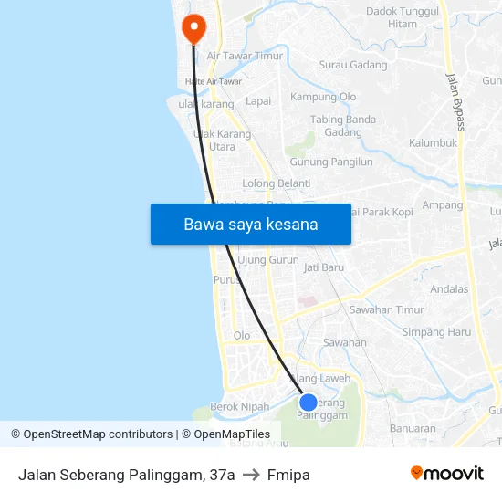 Jalan Seberang Palinggam, 37a to Fmipa map