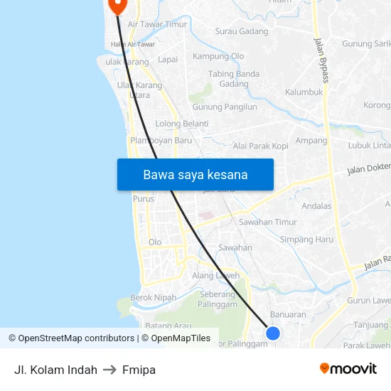 Jl. Kolam Indah to Fmipa map