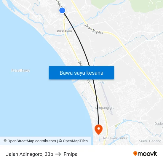 Jalan Adinegoro, 33b to Fmipa map