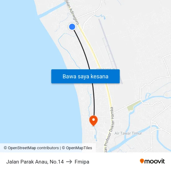 Jalan Parak Anau, No.14 to Fmipa map
