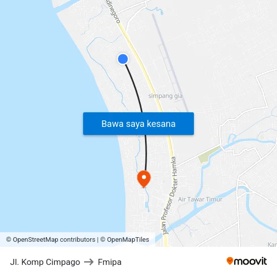 Jl. Komp Cimpago to Fmipa map