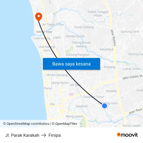 Jl. Parak Karakah to Fmipa map