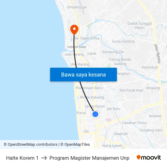 Halte Korem 1 to Program Magister Manajemen Unp map