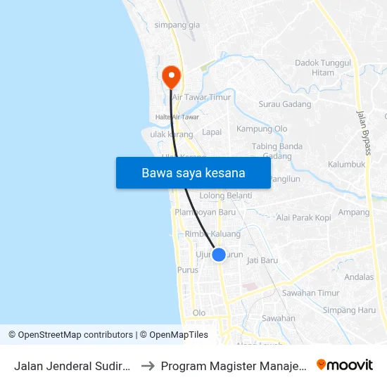 Jalan Jenderal Sudirman, 55 to Program Magister Manajemen Unp map