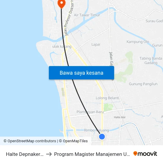 Halte Depnaker 1 to Program Magister Manajemen Unp map