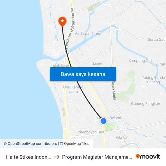 Halte Stikes Indonesia to Program Magister Manajemen Unp map