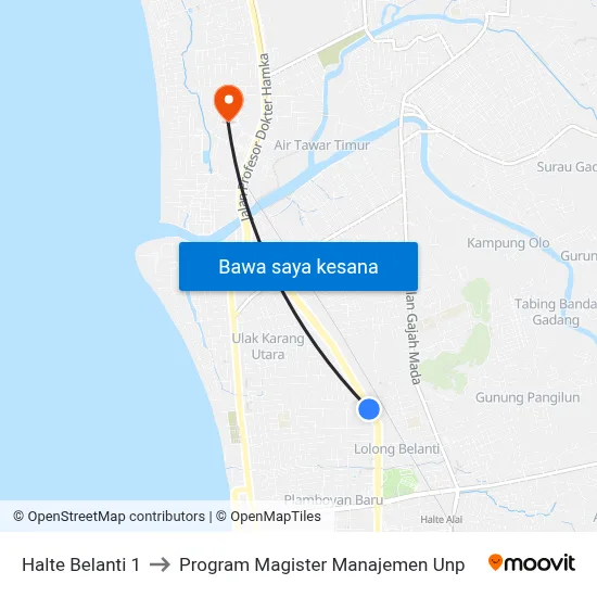 Halte Belanti 1 to Program Magister Manajemen Unp map