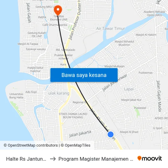 Halte Rs Jantung 1 to Program Magister Manajemen Unp map
