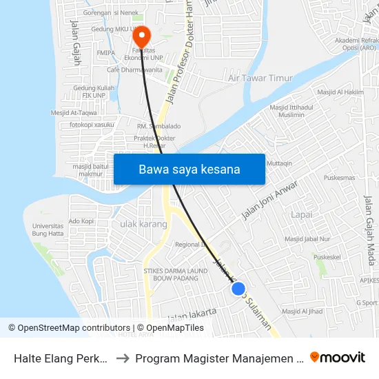 Halte Elang Perkasa to Program Magister Manajemen Unp map