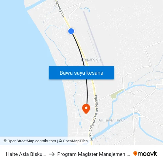 Halte Asia Biskuit 1 to Program Magister Manajemen Unp map